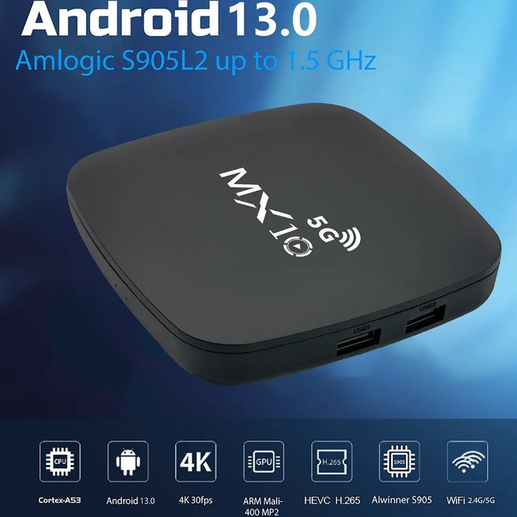 اندروید باکس MX10 5G حافظه ۱۶ گیگابایت با ریموت