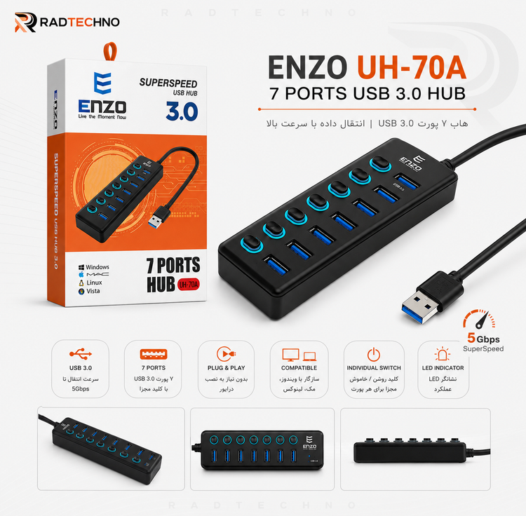 هاب 7 پورت انزو مدل UH-70A