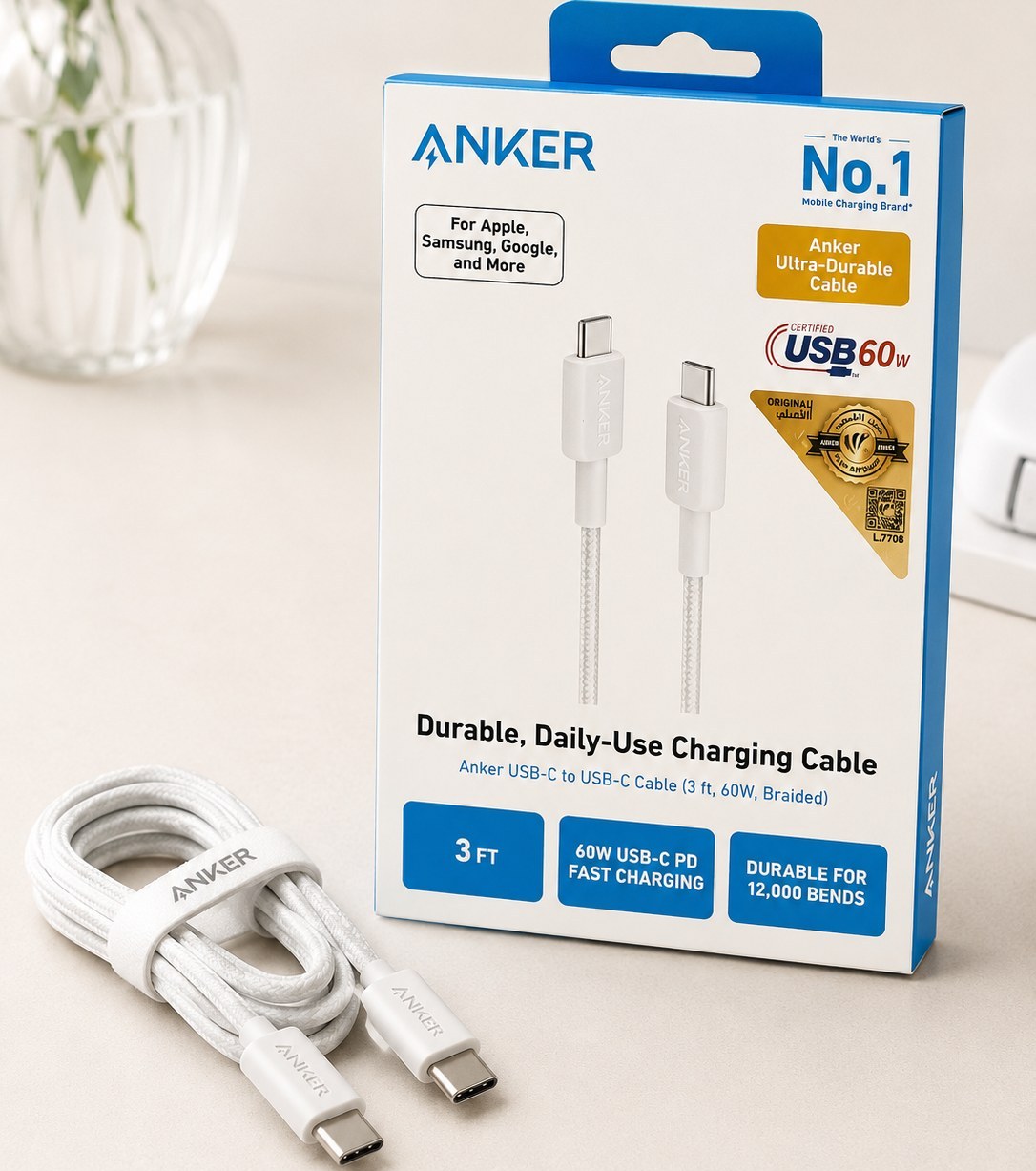 کابل  USB-C به USB-C انکر مدل A81F5 طول 0.9 متر