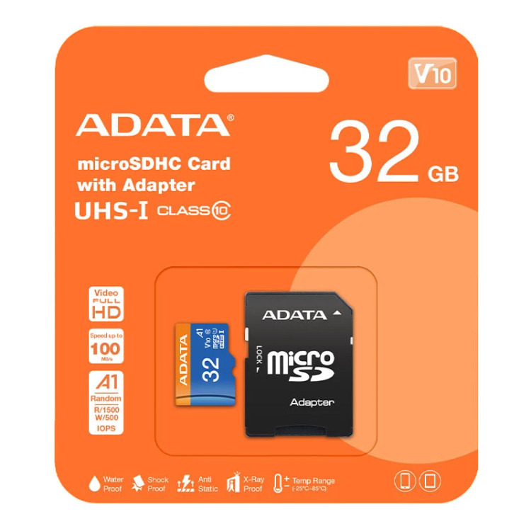 دیتا ارت حافظه microSDHC ای دیتا ، ظرفیت 32 گیگابایت، استاندارد سرعت Class 10، سرعت خواندن 100 مگابایت بر ثانیه