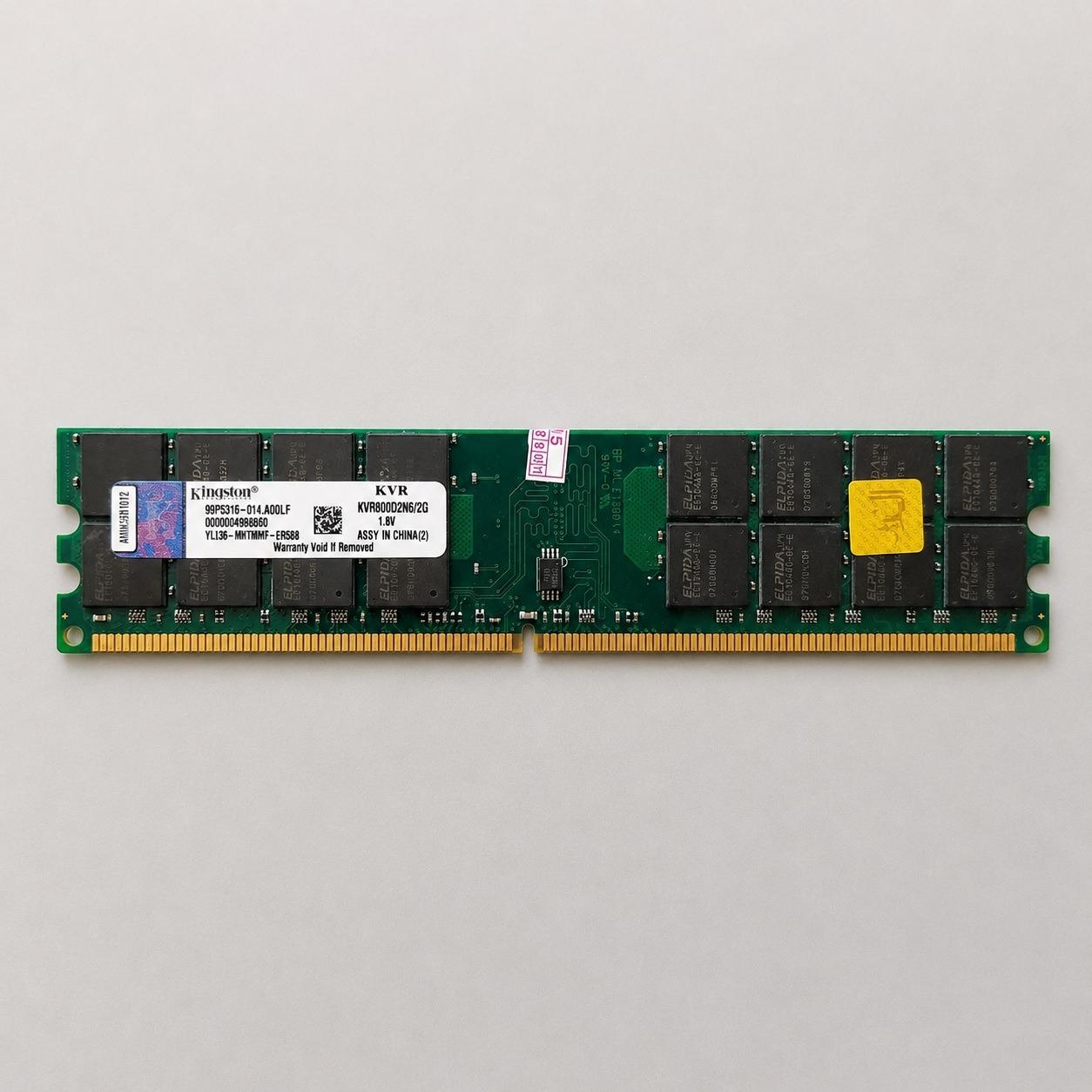 رم کامپیوتر برند کینگستون مدل KVR800D2N6/2G DDR2 2GB 800MHz استوک