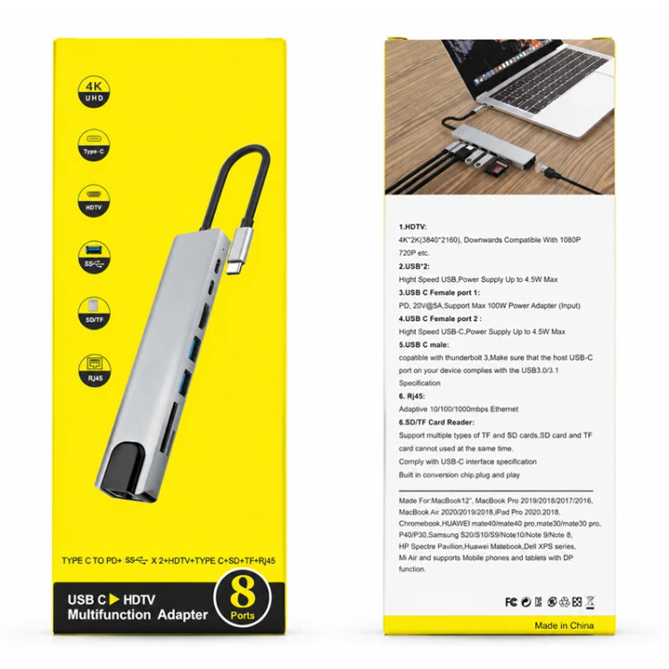 هاب 8 پورت USB-C مدل Hub 8 Port