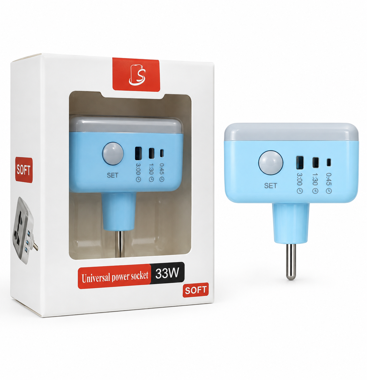تبدیل برق 3 به 2 یونیورسال SOFT 33W تایمردار