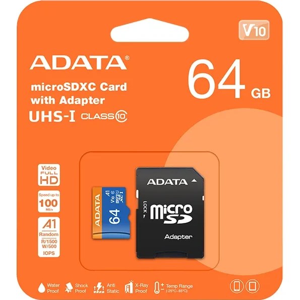 رم میکرو 64 گیگ ای دیتا ADATA Premier V10 U1 A1 100MB/s + خشاب